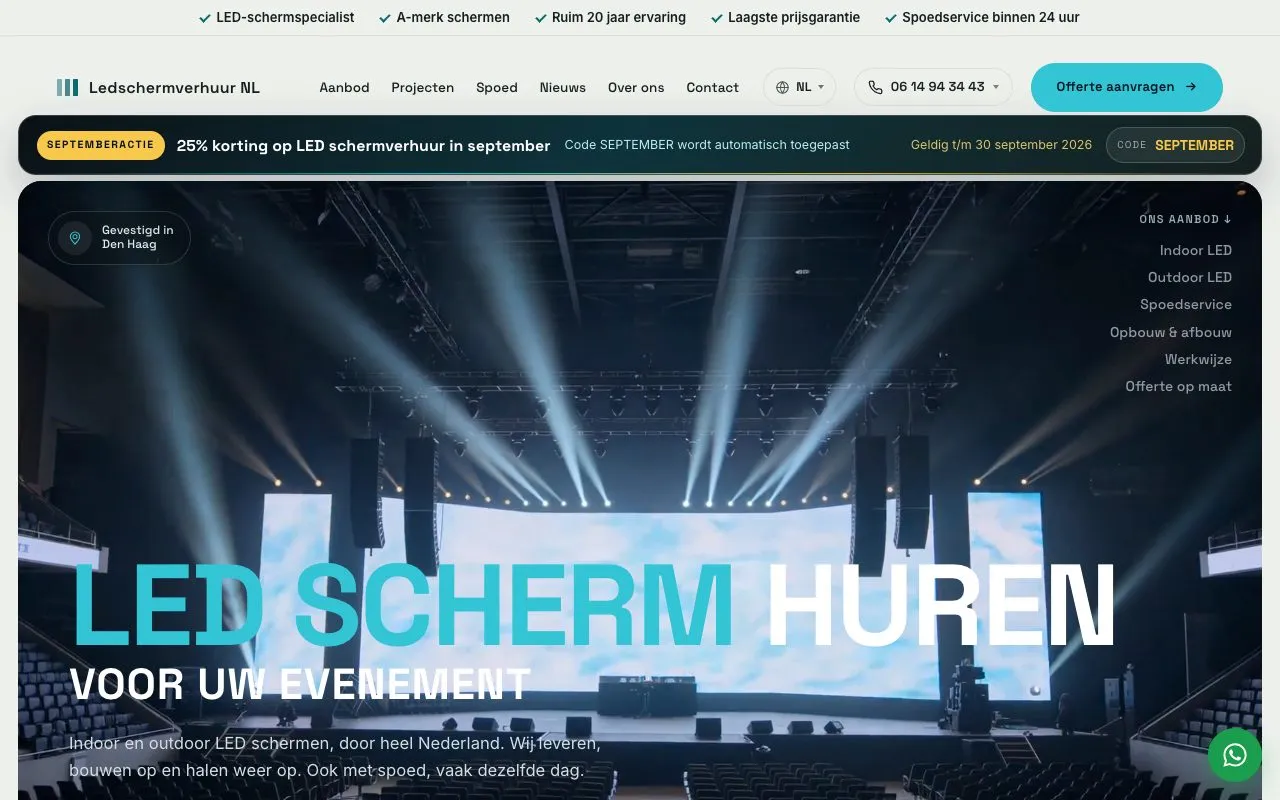 De website van Ledschermverhuur Nederland